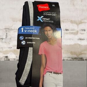 Hanes NWT Women's X-temp Short Sleeve V-neck Tee in Black XL